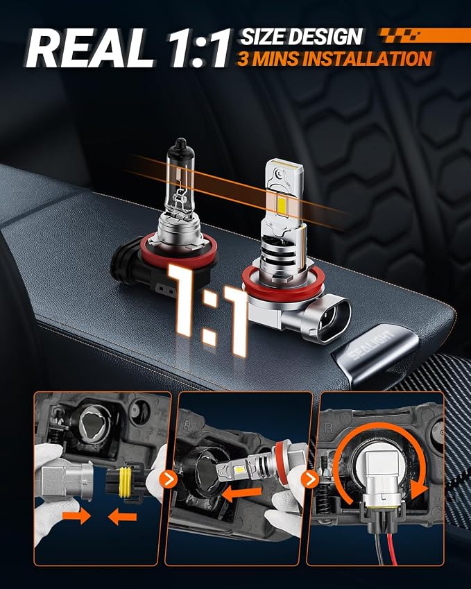 SEALIGHT H11 H16 H8 LED Fog Light Bulb,40000 Lumens 1000% Super Bright H11 LED Fog Lights, 1:1 Design for Car Powersports ATV/UTV, Play-N-Play,pack of 2