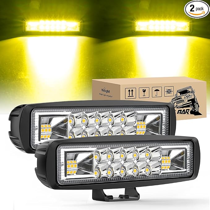 Nilight 6 Inch Yellow LED Light Pods 2 PCS 60 W | Flood Spot Combo Beam Off Road Work Driving Fog Lighting for 12V 24V ATV UTV Pickup Truck Tractor Boat