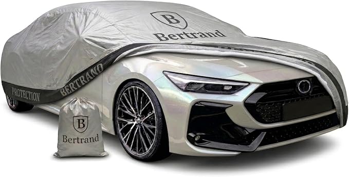 BERTRAND Heavy Duty Sedan Car Cover Waterproof All Weather - Snow, Rain & UV Outdoor Protection | Cotton-Lined, Up to 10-Point Anchoring + Door Zipper | Compact Sedans, Silver-Black (179x69, A1)