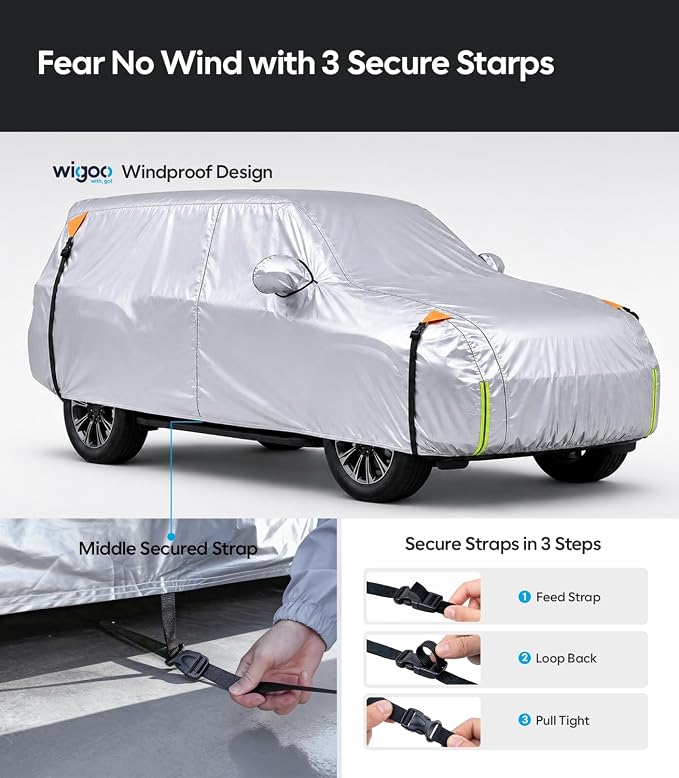 Wigoo Car Cover Compatible with Ford Expedition 2017-2026, Custom Fit Waterproof All Weather Outdoor Indoor Full SUV Cover, Windproof Sun UV Rain Snow Dust Protection, Door Zipper, Reflective Strips