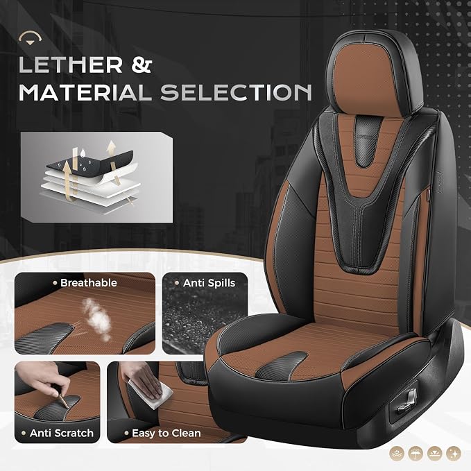 Coverado Car Seat Covers Full Set, 5 Pieces Waterproof Leather Seat Covers, Universal Fit for Cars SUVs Sedans,Black Brown