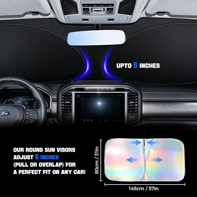 Windshield Sun Shade for Toyota Camry - Original Design, Telescopic Design for All Sedan Models, Reflective Laser Coating, 99% UV Protection, Foldable