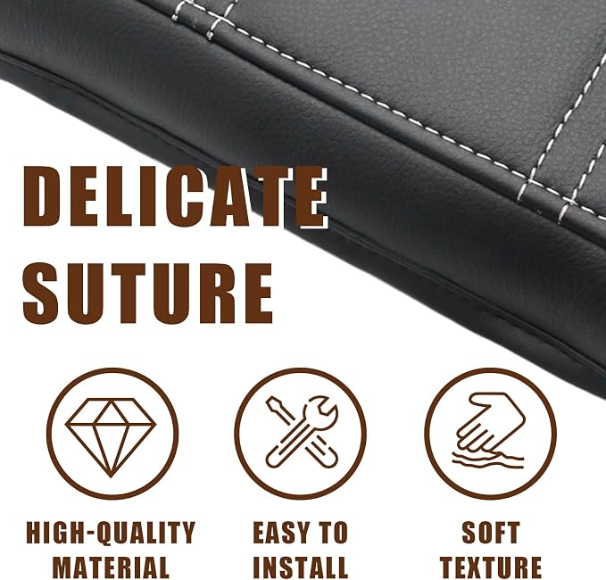 Muslogy Center Console Armrest Cover Fit for Acadia 2017-2023 Accessories, Comfort Armrest Pad Console Lid Cushion Vegan Leather Regular Thick (Black/White Trim)