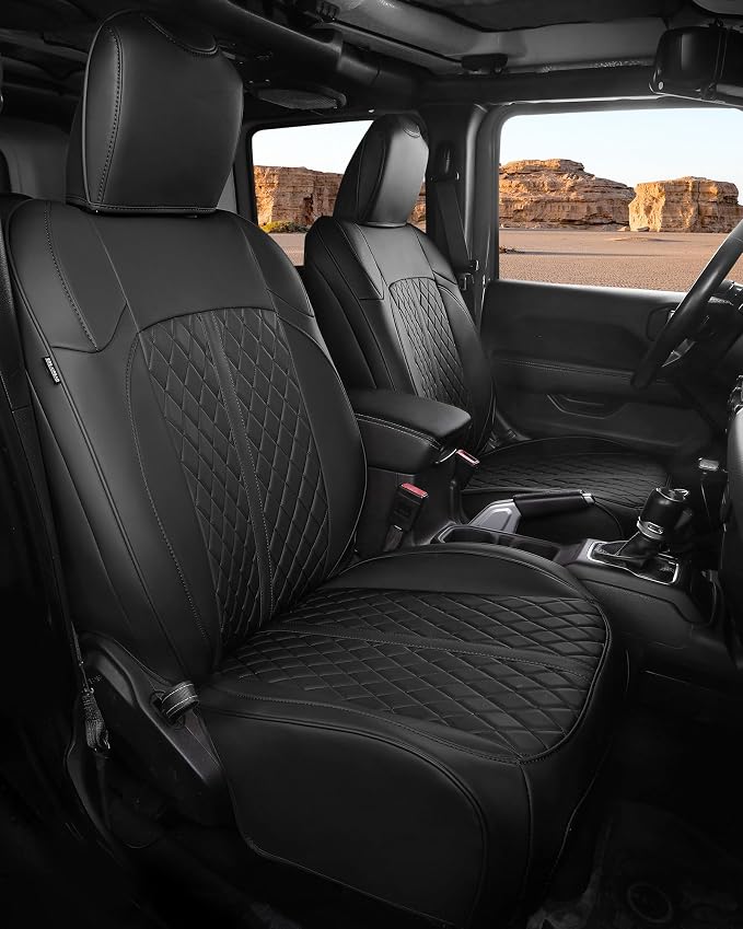 for Jeep Wrangler Seat Covers 4Door JK 2013 2014 2015 2016 2017, Custom Fit Car Seat Cover Full Set, Luxury Leather Seat Protectors, Waterproof SUV Interior Cushions Accessories, Black