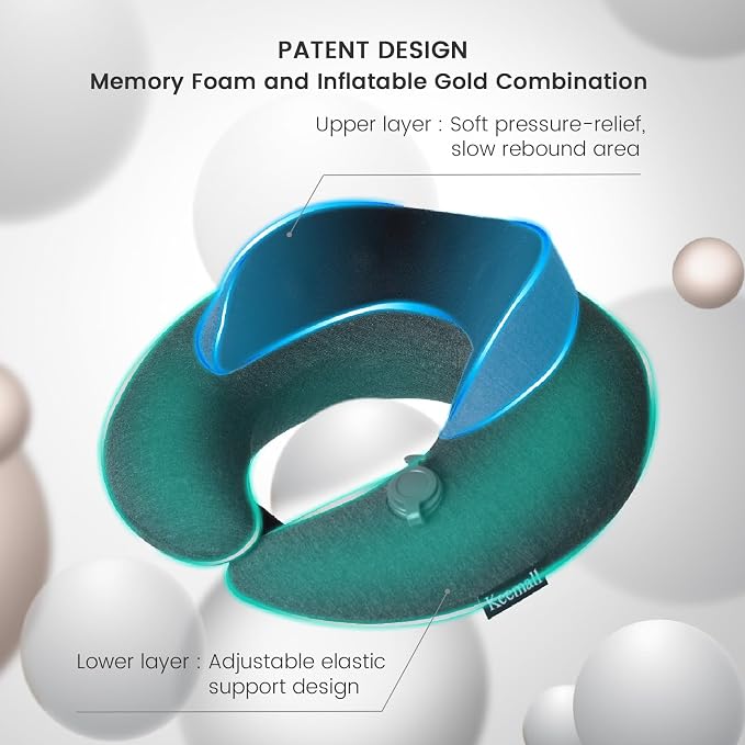 Keemall Inflatable Neck Pillow, Premium Travel Neck Pillow for Airplane Headrest Sleep - 3rd Generation, Double Comfort Plane Pillow for Long Flight