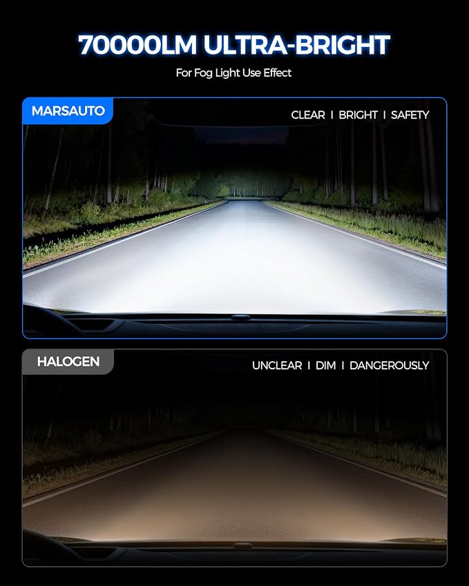 Marsauto 9007 HB5 Bulbs, 70000LM Super Bright 6500K Cool White, 1:1 Mini Size, No Adapter Required Easy Install, IP68, Pack of 2