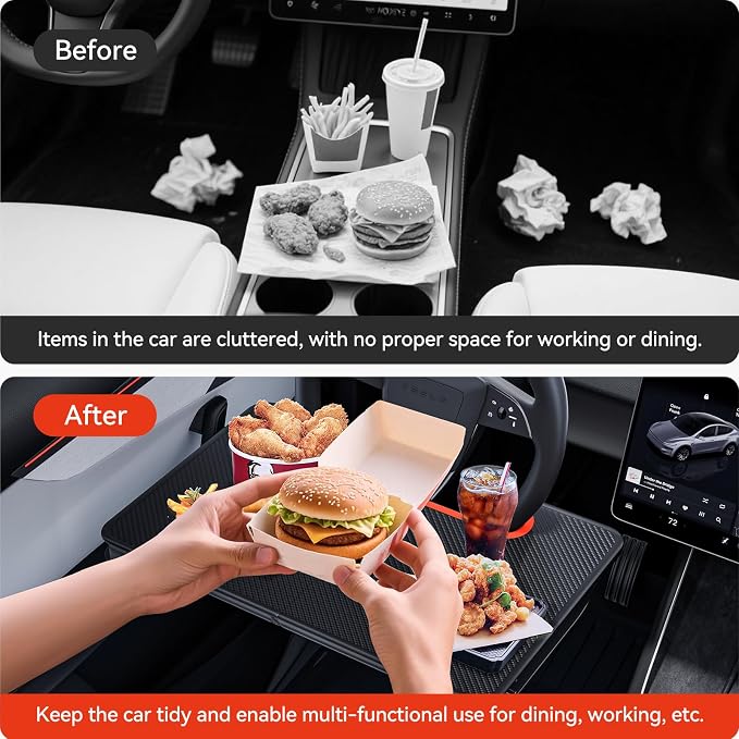 YONZEE 2-in-1 Car Steering Wheel Desk Tray & Car Seat Gap Filler Organizer – Foldable Carbon Fiber Look Table for Laptop, Eating, Writing – for Standard Round Steering Wheels