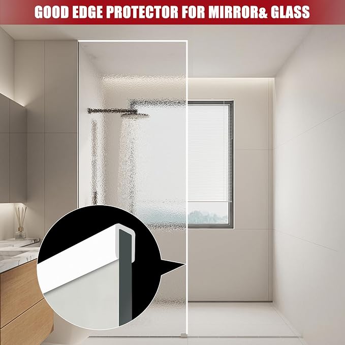 Rubber Edge Trim, Flexible Baby Proof Edge Trim for Sharp Edge, 5/16"(8.0mm) U Channel Edge Protector, Self-Adhesive Edge Guards for Plywood, Glass, Flexi-Glass, 20Ft, White, Silicone Material