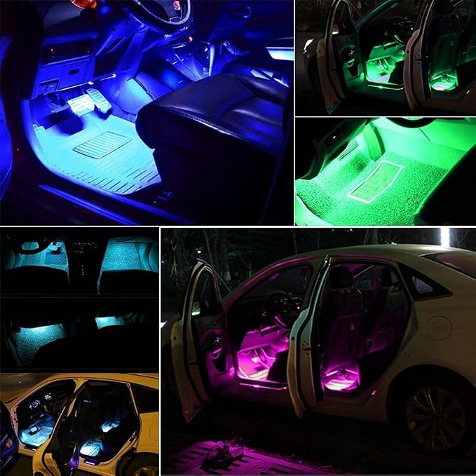 Car LED Strip Light,Uniwit 4 Pieces DC 12V 72 LED Multicolor Car Interior Music Light LED Underdash Lighting Kit with Sound Active Function and Wireless Remote Control Including Car Charger
