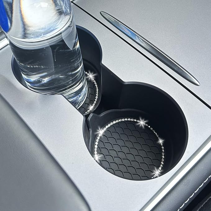 NBTEPEM 4PCS Bling Car Coasters, Non-Slip Insert Water Bottle Holder Pads, Bling Crystal Rhinestone Dustproof Automotive Interior Accessories, Universal for Vehicles, Trucks, RVs (4 pcs, Gray)