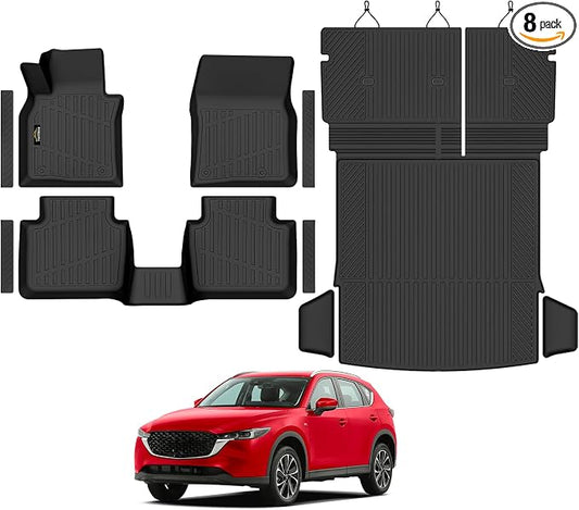 Floor Mats & Cargo Mat with Backrest Mat Custom for Mazda CX-50 2023-2025 2026 (Only Gas), Door Sill Guards, All Weather TPE Full Set Floor Liners Trunk Mat for CX-50 Fuel Accessories