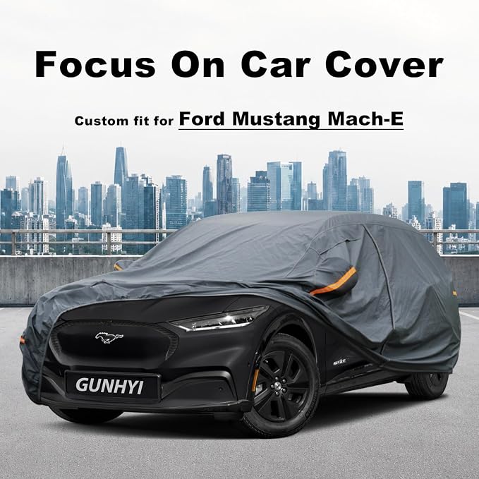 GUNHYI Premium Car Cover Custom Fit Ford Mustang Mach-E, 16 Layers Heavy Duty Car Cover Waterproof All Weather with Zipper Door for Sun Rain Snow Dust Uv Protection