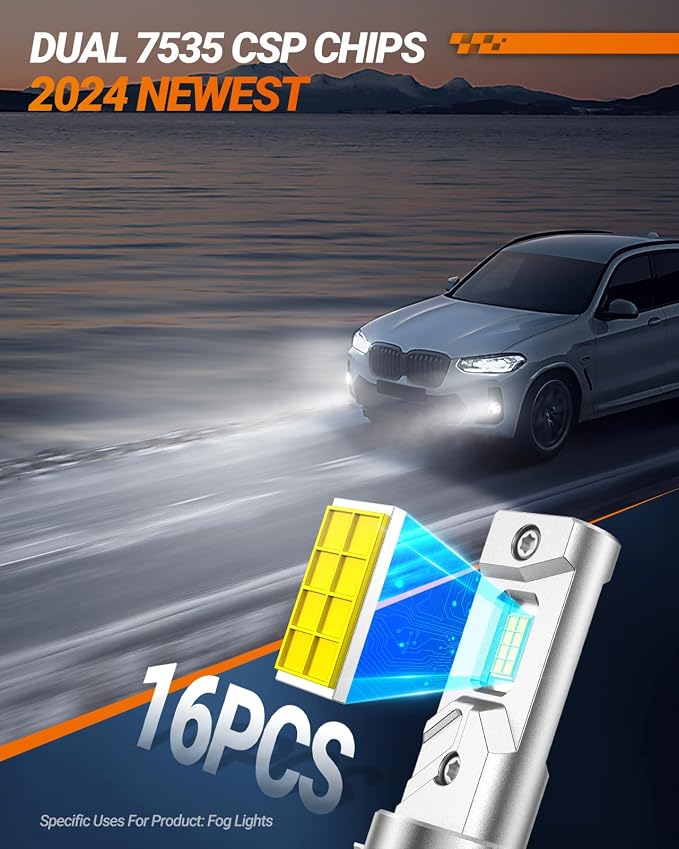 SEALIGHT H11 LED Fog Light Bulb 16000LM, 6000K White with Liquid-Cooled Copper Tube, H11/H16/H8 LED Fog Lights for Car, Trucks, Pack of 2