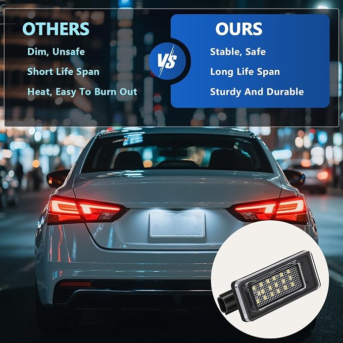 2PCS LED License Plate Lights Rear Number Lamps Fit Altima Sentra Versa Rogue 26510-8990E Xenon White Rear Tag Light Kit Assembly 2Pcs