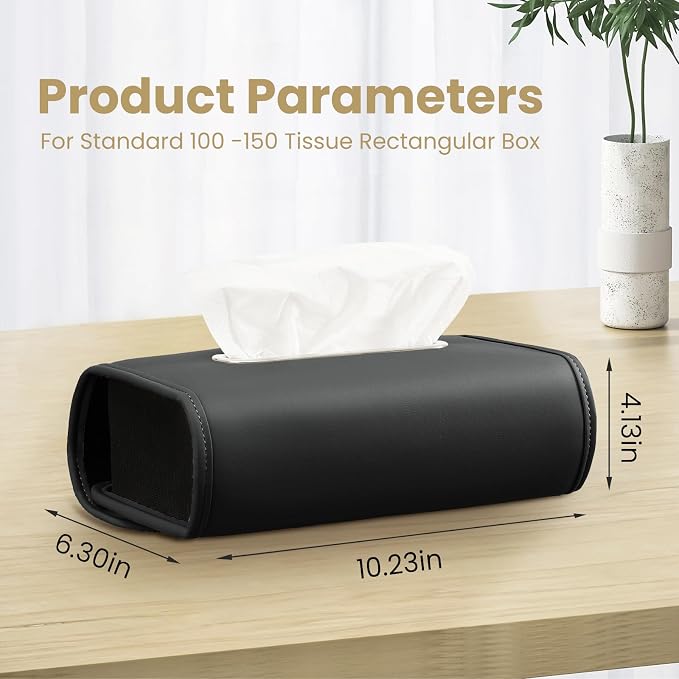 Car Tissue Holder, WHHMK Tissue Box Cover Keep Car Tidy,PU Leather Backseat Napkin Rectangle Organizer,Extra Large Tissue Box Storage in Auto Fits for 100-150 Regular Size Tissues,Black(2Packs)