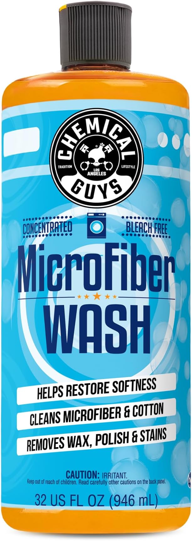 Chemical Guys, Microfiber Wash Detergent, Towel & Pad Deep Clean, 32 oz | Concentrated detergent lifts wax and polish residue from towels and pads, restoring softness and absorbency
