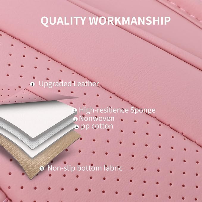 HChengkikz Car Seat Cover, Faux Leather, Waterproof (Pink) | Easy Maintenance, Airbag Compatible, Universal Fit For Most SUVs Trucks Pick-ups Sedans