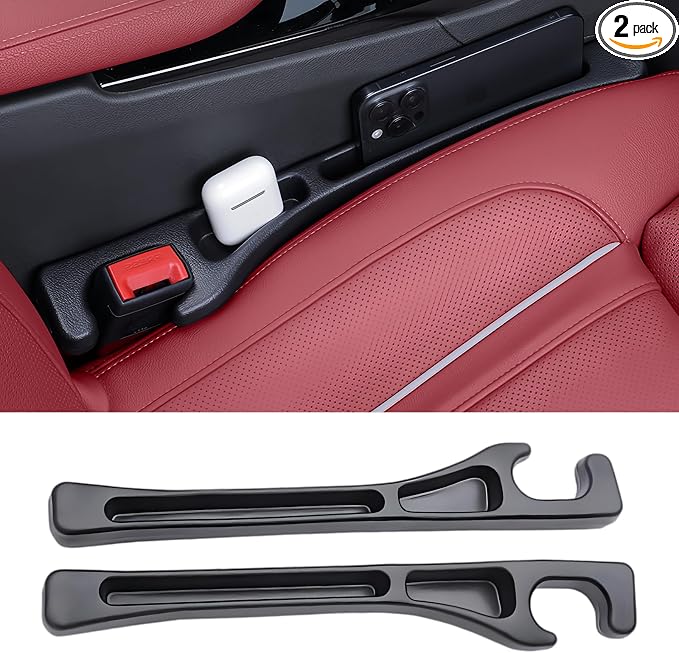 Car Seat Gap Filler 2 Pack, Universal Car Seat Gap Filler Organizer Anti-Drop with Storage, for Auto SUV Truck Interior Accessories, Black
