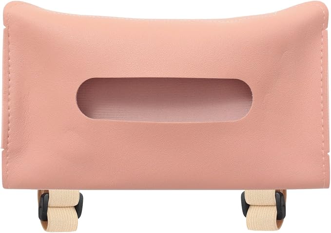 PATIKIL Car Tissue Holder, PU Leather Rectangle Napkin Paper Towel Dispenser Box Case with Elastic Strap for Car Sun Visor Seat, Pink