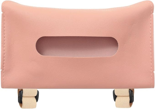 PATIKIL Car Tissue Holder, PU Leather Rectangle Napkin Paper Towel Dispenser Box Case with Elastic Strap for Car Sun Visor Seat, Pink