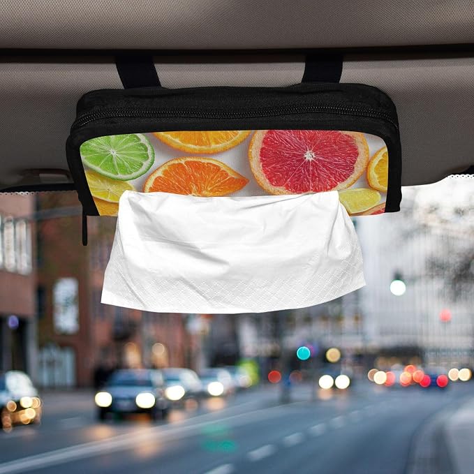 Summer Citrus Slices Car Tissue Holder Durable Napkin Holder Hanging Tissue Holders Case Car Tissues Bag for Sun Visor Seat Back Universal Auto