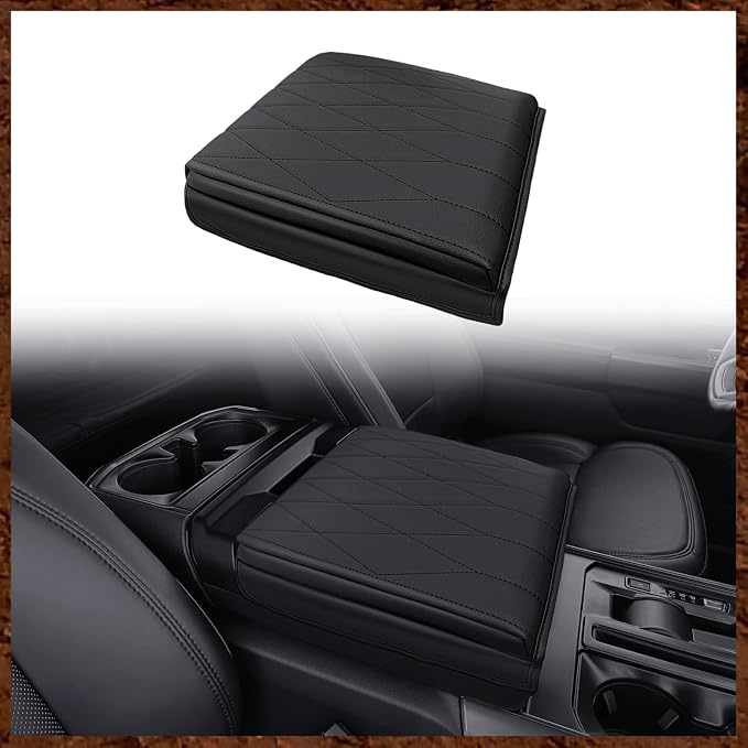 Muslogy Center Console Armrest Cover Fit for Ford F-150 F150 2021-2025 2026 Accessories, Comfort Armrest Pad Console Lid Cushion Vegan Leather 1-Inch Extra Thick(WorkSurface ONLY)
