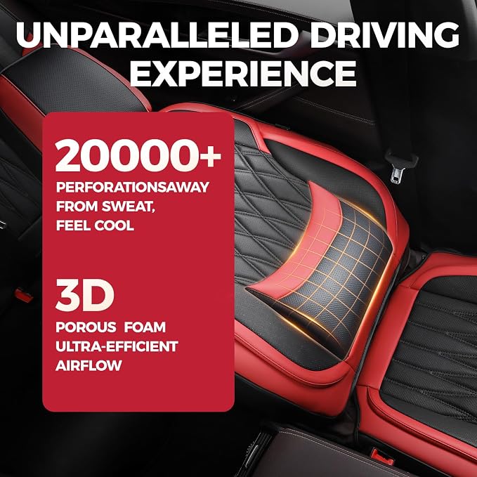 FREESOO Front Seat Covers for Cars - Ultra Breathable Waterproof Faux Leather Car Seat Cover Protectors with Lumbar Support, Universal Fit for Most 5 Seats Vehicles Sedans Hatchbacks Pickup, Black Red