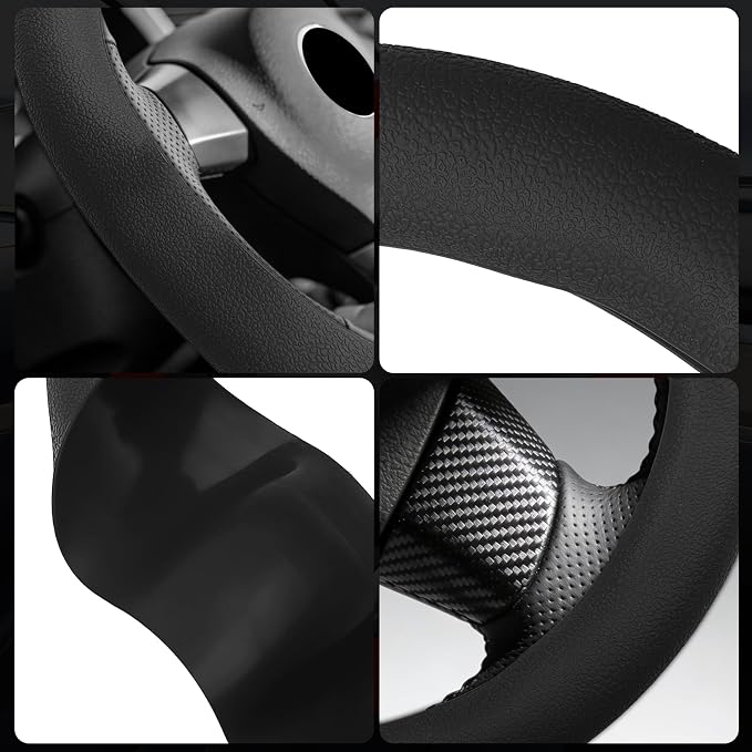 Silicone Steering Wheel Cover - Thicker Universal Stretchy & Anti-Slip Grips, Universal Fit 14"-16" Silicone Steering Wheel Protector for Men and Women, Car Interior Accessory (Black)