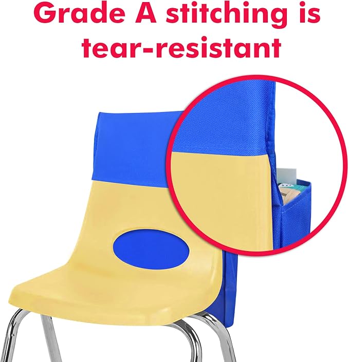 Chair Pockets for Classrooms, 15.7" × 18.9" – 6 Pockets Chairback Storage Organizer with Name Tag Window, Student Desk & Seat-Back Management for Books, Folders & School Supplies, Yellow+Blue