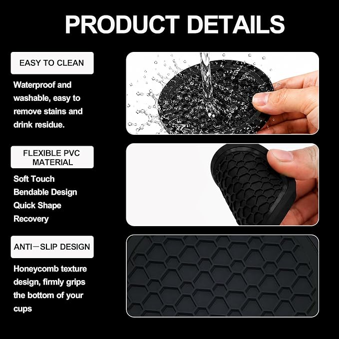 4PCS Car Cup Holder Coasters - 2.75 Inch Non-Slip Insert Water Bottle Holder Pads, Dustproof Automotive Interior Accessories Mat, Universal for Vehicles, Trucks, RVs (Black)