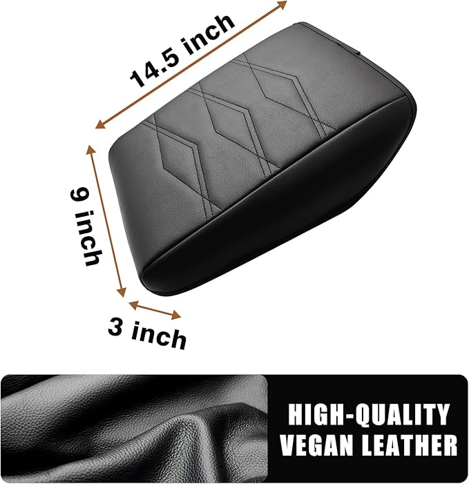 Muslogy Center Console Armrest Cover Fit for Volkswagen Atlas & Cross Sport 2024-2026 Accessories, Comfort Armrest Pad Console Lid Cushion Vegan Leather Regular Thick (V1_Black)