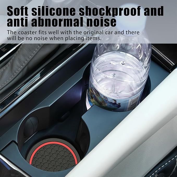 4 PCS Car Cup Holder Coasters, Non-Slip Insert Car Cup Coasters, Waterproof Vehicle Water Bottle Pads Automotive Interior Accessories, Universal for Vehicles, Trucks, SVUs (Black & Red)