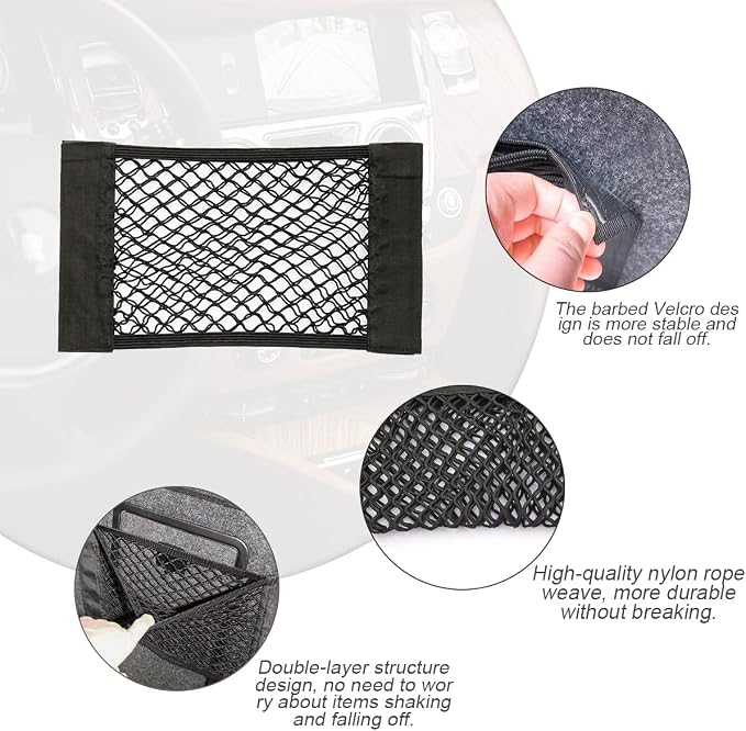 Mesh Cargo Net for Car, Universal Stretchable Trunk Storage Net Wall Sticker Organizer Elastic Pouch Bag for Cars, SUV, Home, Auto Interior Accessories (Small)
