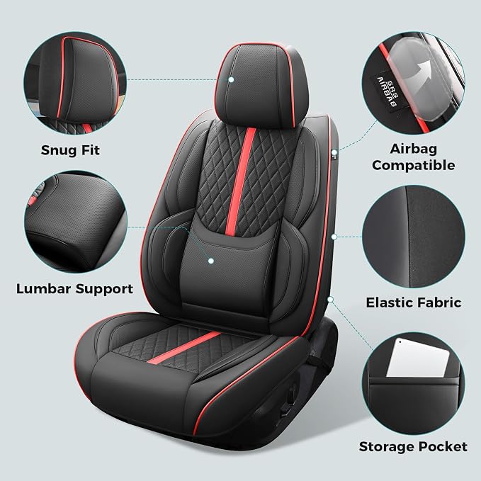 Seat Covers for 2019-2026 Dodge Ram 1500/2500/3500, Flat Bench | lumbar padded, premium waterproof leather, full coverage, anti-slip, storage pockets, long-term durability, airbag compatible