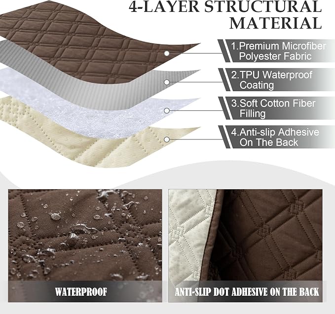 Genina L Shape Couch Cover, Sectional Couch Chaise Covers, Waterproof Washable Sofa Covers for Right L Shape Chaise Lounge, Anti-Slip Sofa Slipcovers for Dogs Cats Pet Friendly(Chololate)