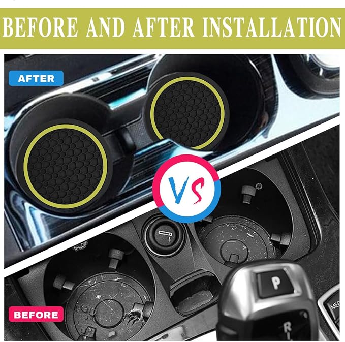 4PCS Car Cup Holder Coasters, Dustproof Automotive Interior Accessories Mat,2.75 Inch Non-Slip Insert Water Bottle Holder Pads, Universal for Vehicles, Trucks, RVs and More (Yellow)