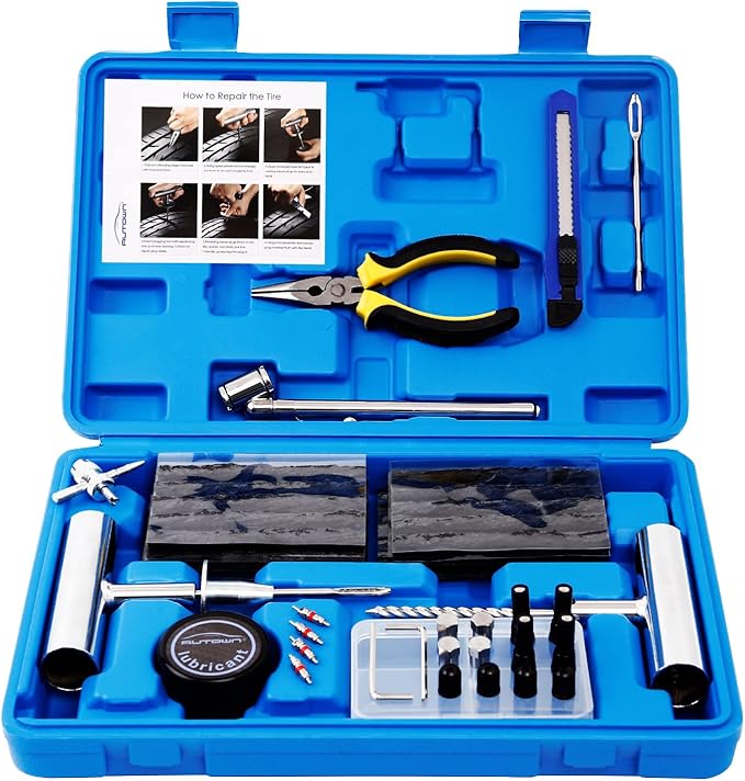 AUTOWN Tire Repair Kit - 68pcs Heavy Duty Tire Plug Kit, Universal Tire Repair Tools to Fix Punctures and Plug Flats Patch Kit for car Motorcycle, Truck, ARB，ATV, Tractor, RV, SUV, Trailer