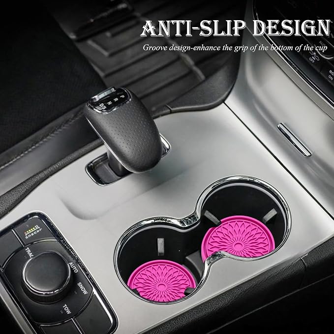 2-Pack Car Cup Holder Coaster Inserts, 2.75 Inch Non-Slip Silicone Liners, Shockproof Drink Holder Mat for Women Men, Universal Fit for Most Vehicles (Rose Red)