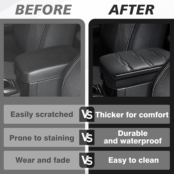 Muslogy Center Console Armrest Cover Fit for Toyota Tacoma 2016-2023 Accessories, Comfort Armrest Pad Console Lid Cushion Vegan Leather 1-Inch Extra Thick
