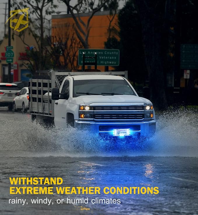 Xprite 36 LED License Plate Strobe Light, US Flag Front/Rear Utility Lights, 22 Modes Caution Frame for Construction Towing Snow Plow Pickup Work Trucks Cars - Blue (w/Pre-Installed 9FT Cable)