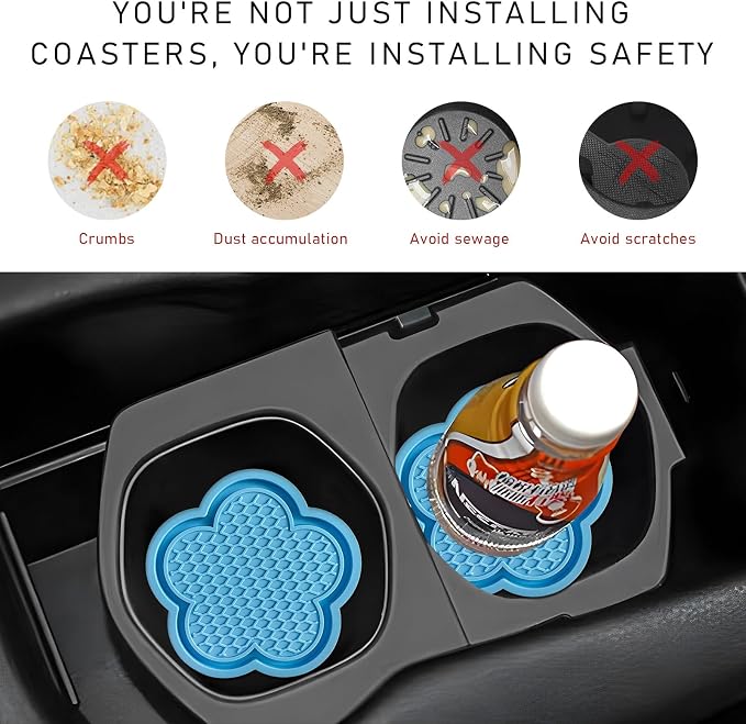 DXNQ 4 PCS Car Cup Coasters, Cute Flower Shaped Car Cup Holder Mat, PVC Waterproof Anti Slip Vehicle Cup Holder Insert Coaster, Universal Car Interior Decor Accessories (Sky Blue)