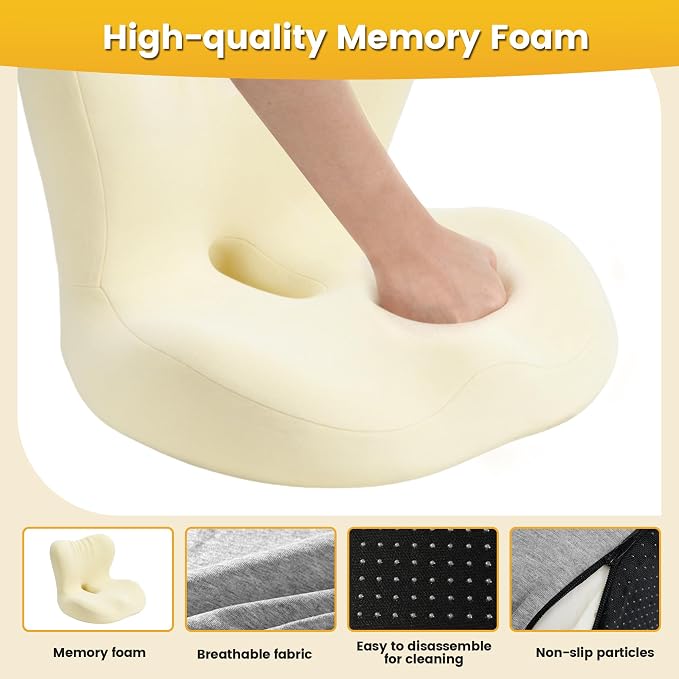Urban Deco Memory Foam Seat Cushion for Office Chair - Sciatica Pain Relief Coccyx Cushion for Tailbone Pain - Orthopedic Gel Seat Cushion for Car & Desk - Non-Slip Bottom with Breathable Cover, Grey