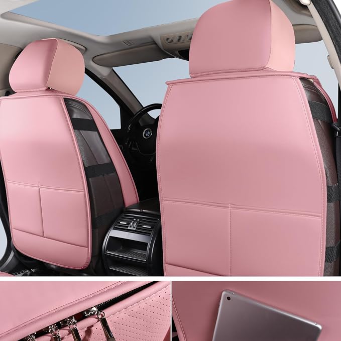 HChengkikz Car Seat Cover, Faux Leather, Waterproof (Pink) | Easy Maintenance, Airbag Compatible, Universal Fit For Most SUVs Trucks Pick-ups Sedans