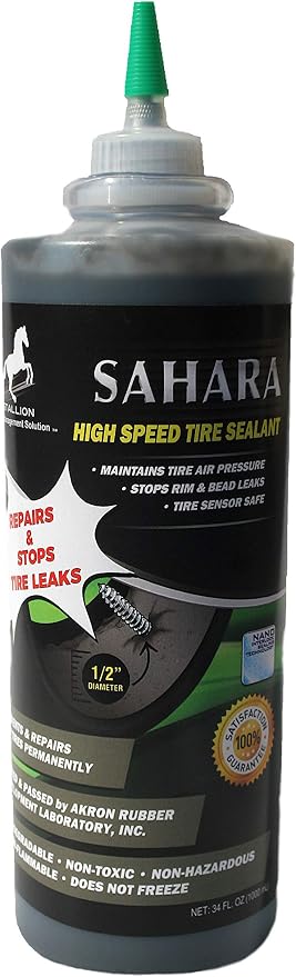 Sahara High Speed Tire Sealant - Superior Performance - Tire Repair - Stop Leaks - Extend Tire Life – All Weather – High-Speed – Slow Speed – ARDL Approved (34 Oz Bottle, Sahara)