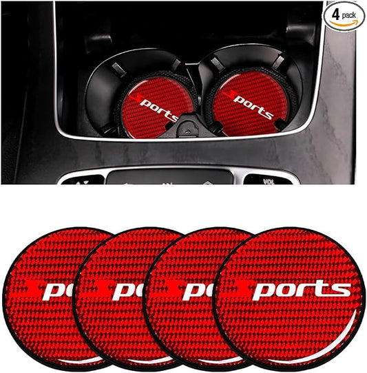 BESULEN Car Cup Holder Coaster, 4 PCS Carbon Fiber Non-Slip Embedded Coasters, Universal 2.75 Inch Cup Holder Insert Coaster Pad, Sports Racing Durable Drink Mat, Car Interior Accessories