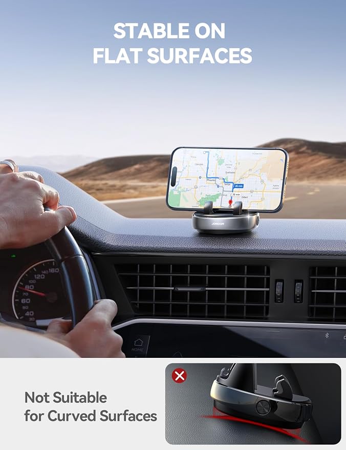 Car Phone Holder Mount, 360 Degree Rotation Dashboard Phone Holder, Silver | 30°Vertical Adiustment, Anti-Slip Grip & Adjustable Spring Clip Phone Holder for Car, Compatible with Smartphones, GPS Device