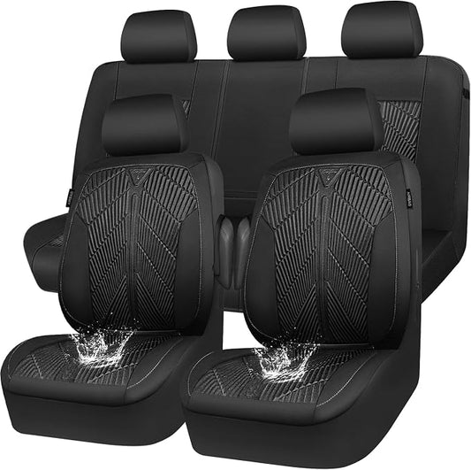 CAR PASS Waterproof Car Seat Covers Full Set,Neoprene Wetsuit, All-Weather Non-Slip Durable, Universal Fit for SUV, Sedans, Trucks, Vans, with Armrest & Airbag Compatibable, All Black