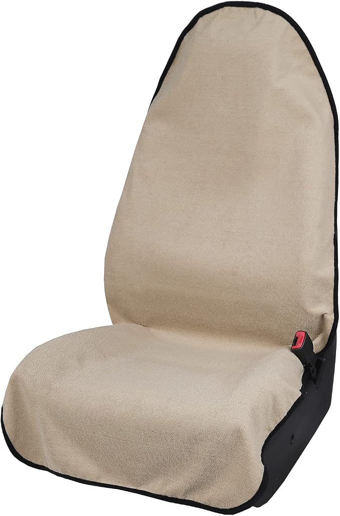 Leader Accessories Waterproof Towel Car Seat Cover, Front Bucket, Beige | Universal Non-Slip, Fits Car Truck SUV, Machine Washable, For Dog & Kid, Pets, Yoga, Gym, Beach, Swimming, Outdoor Sports