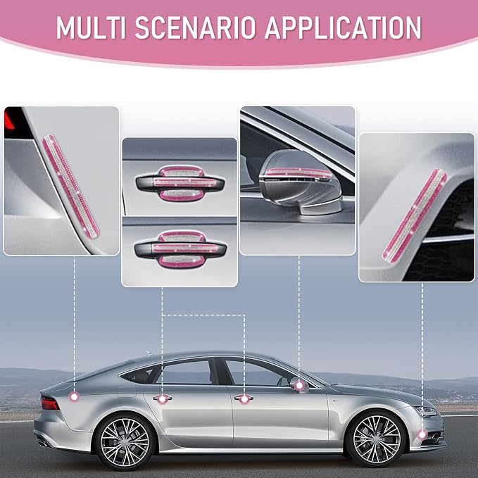 10 PCS Bling Car Door Handle Protector, Shiny Crystal Rhinestone Anti-Scratch Universal Cars Door Handle Protective Cover, Glitter Automotive Exterior Accessories for Women (Pink and White)