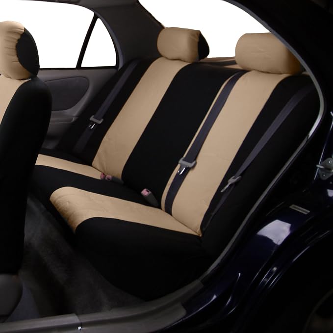 FH Group Car Seat Cover For Back Seat Cloth-Universal Fit Rear Seat Covers For Cars With Solid Bench,Car Seat Protector For Dogs And Kids,Car Interior Accessories For SUV,Sedan And Van Beige